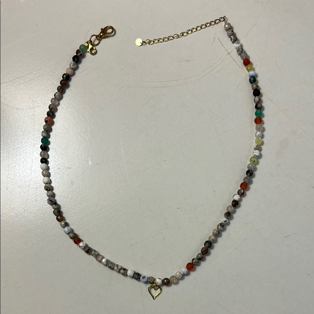 Multicolor Real Stone Beaded Necklace with Gold Accents